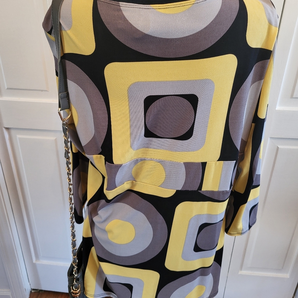 Vintage, y2k,Geometric Yellow and Gray Babydoll Silver Buckle XL Retro Twee - Picture 7 of 9